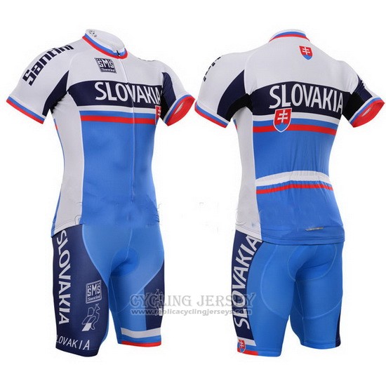 2013 Cycling Jersey Slovakia White and Blue Short Sleeve and Bib Short